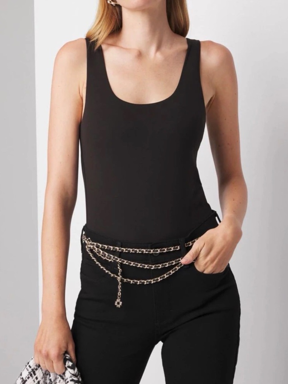 WHBM FORME Classic Black Fitted Tank Top Stretch Scoop Neck Layering Size Small